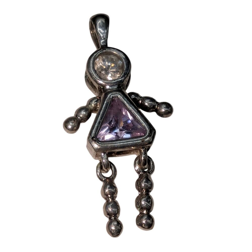 February Purple Crystal Silver Tone Girl Charm Pendant